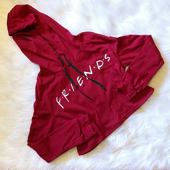 NEW FRIENDS Maroon Cropped Long Sleeve Hoodie Tee - Picture 4 of 7